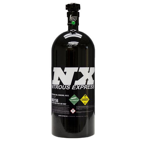 Nitrous Express Nitrous Bottle, 10 lbs, Aluminum, w/ Lightning 500 Valve, -6 Bottle Nipple, 6.89 Dia. x 20.19 Tall, Black, Each