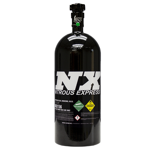 Nitrous Express Nitrous Bottle, 10 lbs, Aluminum, w/ Lightning 500 Valve, 6.89 Dia. x 20.19 Tall, Black, Each