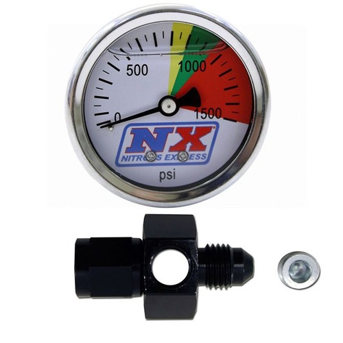 Nitrous Express Gauge, Nitrous Pressure, 0-1,500 psi, 1 3/4 in, Analog, Mechanical, White Face, Each