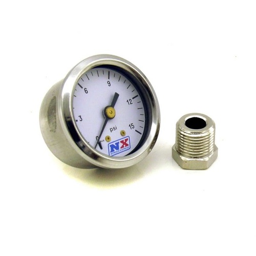 Nitrous Express Fuel Pressure Gauge, 0-15 psi w/Adapter