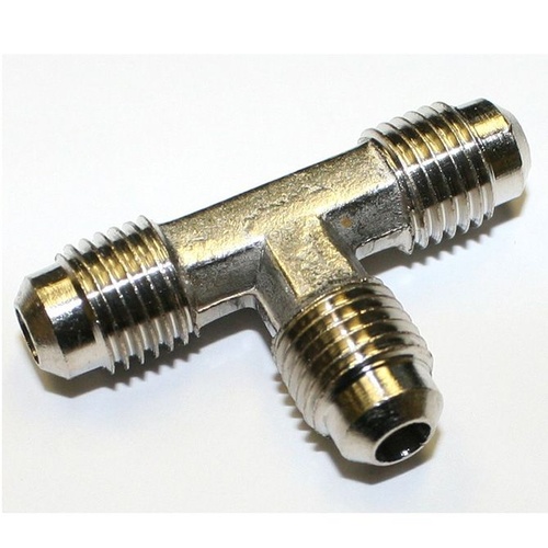Nitrous Express Fitting, Fuel Tee Male -4 AN All, Brass, Nickel Plated, Each