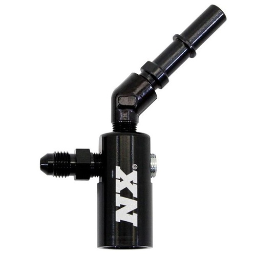 Nitrous Express Fittings, Fuel Rail Adapter, GM/Chrysler EFI Late Model, 3/8/10mm, Gauge Port, Dual Outlets, 45 , Each