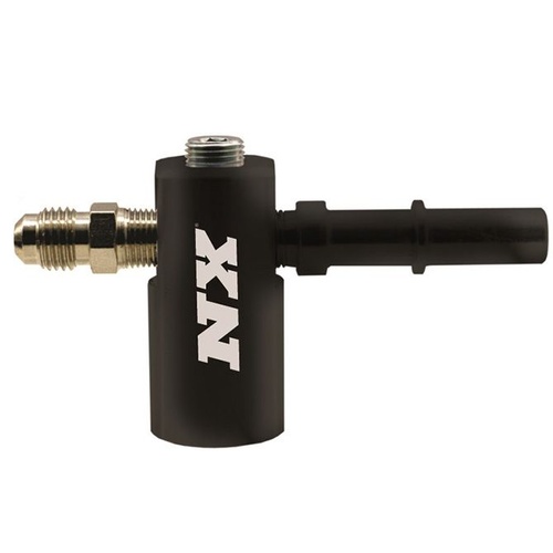 Nitrous Express Fittings, Fuel Rail Adapter, GM/Chrysler EFI Late Model, 3/8/10mm, Gauge Port, Dual Outlets, 90 , Each