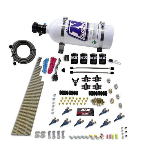 Nitrous Express 8 Cyl, Piranha, Wet, Square Bore, Direct Port, 4-Barrel, 200-500Hp, 5Lb Bottle