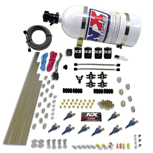 Nitrous Express 8 Cyl, Piranha, Wet, Square Bore, Direct Port, 4-Barrel, 200-500Hp, 10Lb Bottle