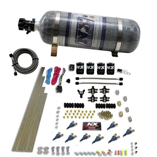 Nitrous Express 8 Cyl, Piranha, Wet, Square Bore, Direct Port, 4-Barrel, 200-500Hp, 12Lb Bottle