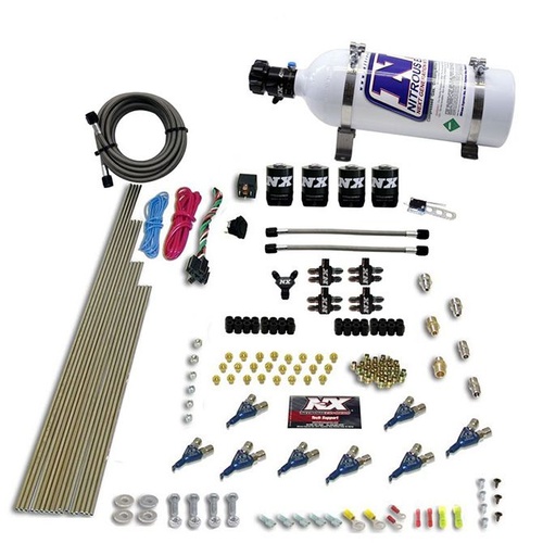 Nitrous Express 8 Cyl, Piranha, Wet, Square Bore, Direct Port, 4-Barrel, 200-500Hp, 5Lb Bottle, Efi Jets,
