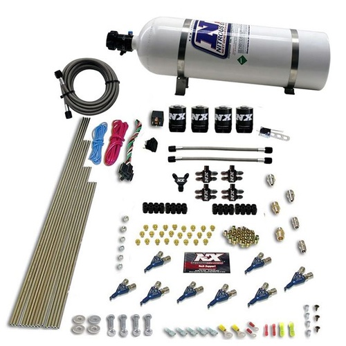 Nitrous Express 8 Cyl, Piranha, Wet, Square Bore, Direct Port, 4-Barrel, 200-500Hp, 15Lb Bottle, Efi Jets,