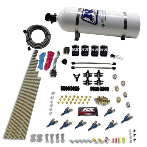 Nitrous Express 8 Cyl, Piranha, Wet, Square Bore, Direct Port, 4-Barrel, 200-500Hp, 15Lb Bottle, Efi Jets, 