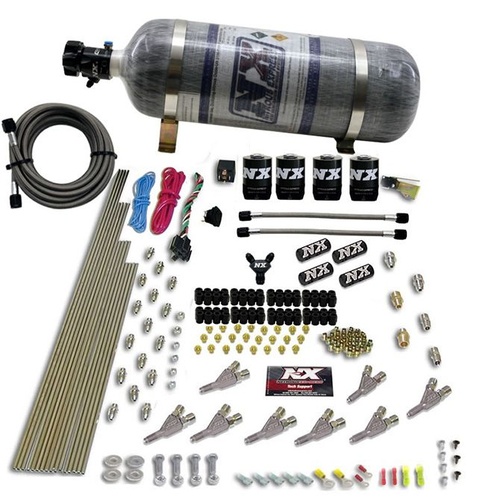 Nitrous Express Std Nozzle System (200-500Hp) Gas W /Dist. Block & 4 Solenoids w/ 12LB Composite Bottle, Kit