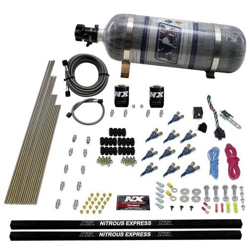 Nitrous Express 10-Cyl, Piranha Nozzle Direct Port System, 250-500Hp, Composite Bottle