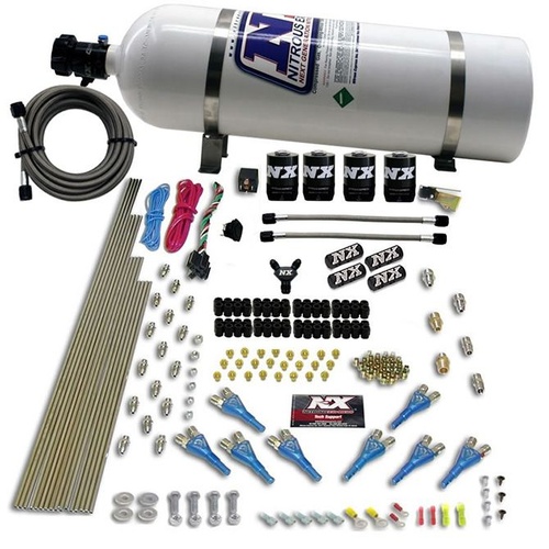 Nitrous Express 8 Cyl, Shark Direct Port, 4 Solenoids, 200-600Hp Jetting, 15Lb Bottle