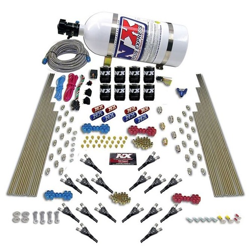 Nitrous Express Shark Dual Stg /Gas 16 Nzls (200-1200Hp) 8 Solenoids w/ 10LB Bottle, Kit