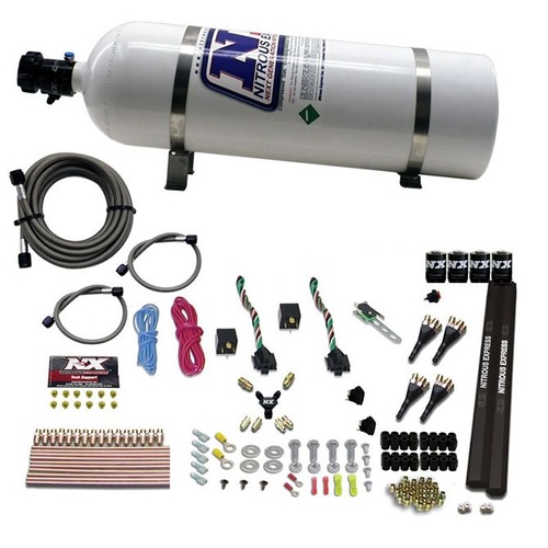 Nitrous Express Nitrous System, 4-Cyl, Sx2 Nozzle System, 15Lb Bottle, 100-300Hp X 2