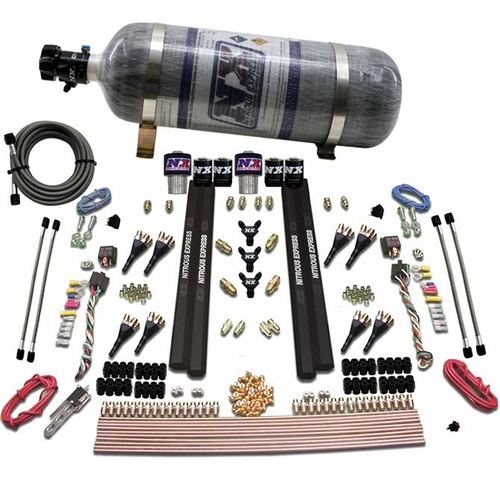 Nitrous Express Sx2 Dual Stg/Gas/Rails, 8 Nozzles, 200-1200Hp, Composite Bottle