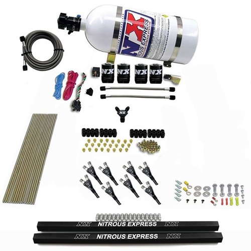 Nitrous Express Pro-Shk/Gas (200,300,400,500,600Hp) 4 Solenoids w/ Rails And 10LB Bottle , Kit