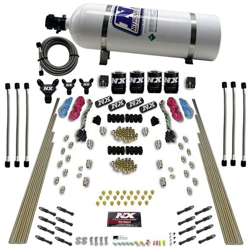 Nitrous Express 8 Cyl Dry Direct Port, Dual Stage, 4 Solenoids, (200-600Hp) w/ 15LB Bottle , Kit