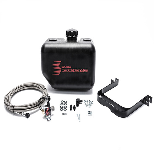Snow Performance Water Methanol Tank, 2.5 Gal. Upgrade Braided Stainless Line (W/Brackets, Solenoid, Hose & All Necessary Fittings) (13Lx9.5Hx7.5W)