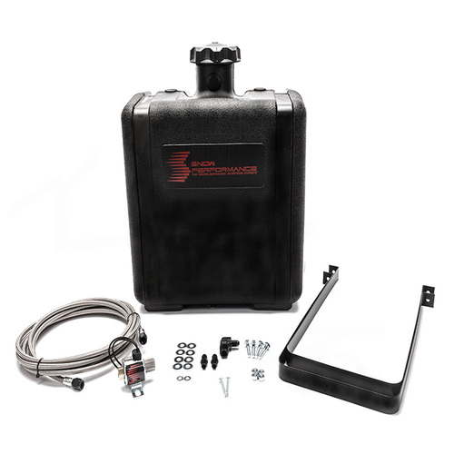 Snow Performance Water Methanol Tank, 7 Gal. Upgrade Braided Stainless Line (W/Brackets, Solenoid, Hose & All Necessary Fittings) (15Lx17Hx9W)