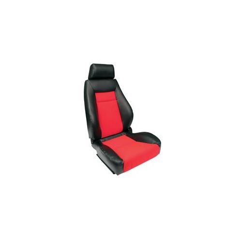 Procar Seat, Elite Series 1100, Reclining, Driver Side, Vinyl/Velour, Black/Red, Each