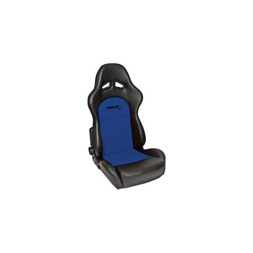 Procar Seat, Sportsman Pro Recliner Series 1615, Lever/Dial Recline Style, Vinyl/Velour, Black/Blue, Each