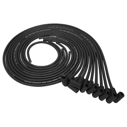 Proflow SuperMax Wire, Ignition Lead Kit, 8.5mm Spiral Core, Black, 90 Deg Plug, Hei & Socket Cap, Universal, V8 with Separator Set