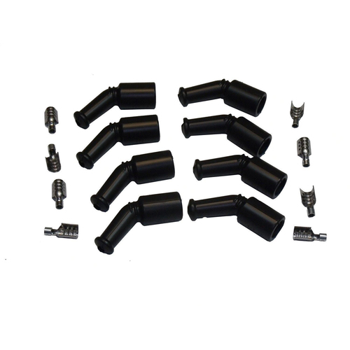 Proflow SuperMax Wire, LS Ignition Coil Boot and Terminal, Black 135 Deg, Chev For Holden, LS, 8 Boots, 8 Terminals, Kit