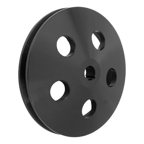 Proflow Power Steering Pulley, V-belt Style, Single Groove, Type 2 Pump .665in Press Fit, 5.80 in. O.D, Chev, Aluminum, Black