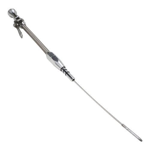 Proflow Engine Dipstick, Braided Stainless Steel, Tumble Polished, Press-In, For Ford, Small Block Windsor, Each