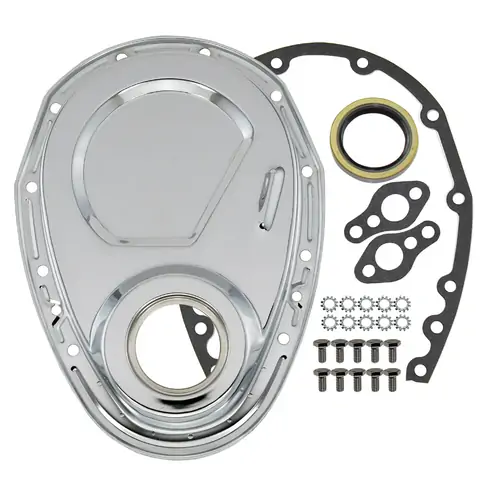 Proflow Timing Chain Cover Kit, SB For Chevrolet with Seal / Gaskets / Hardware (Chrome Steel)