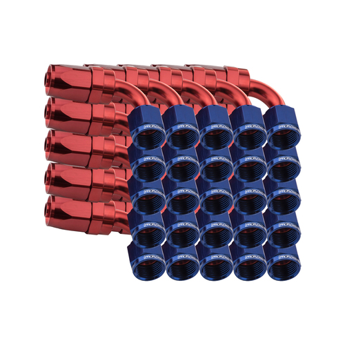 Proflow Bulk Pack 90 Degree Hose End -06AN Hose to Female, Blue/Red 25pc