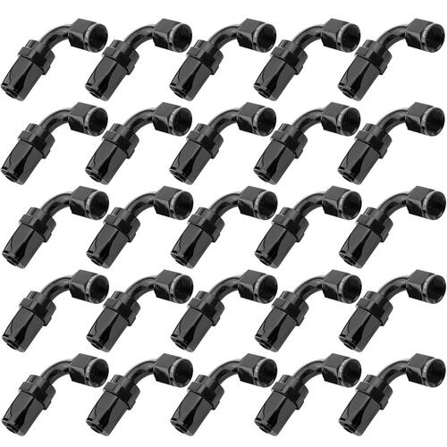 Proflow Bulk Pack 90 Degree Hose End -10AN Hose to Female, Black 25pc