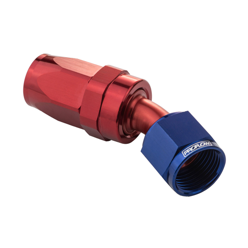 Proflow 30 Degree Hose End -08AN Hose to Female, Blue/Red