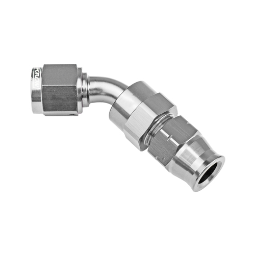 Proflow 5/16in. Tube 45 Degree To Female -06AN Hose End Tube Adaptor, Silver