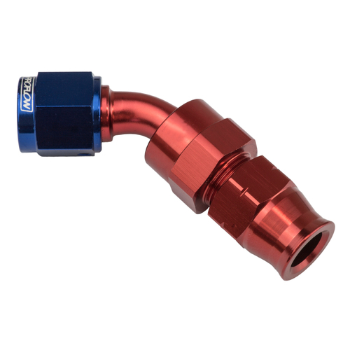 Proflow 5/8in. Tube 45 Degree To Female -10AN Hose End Tube Adaptor, Blue/Red