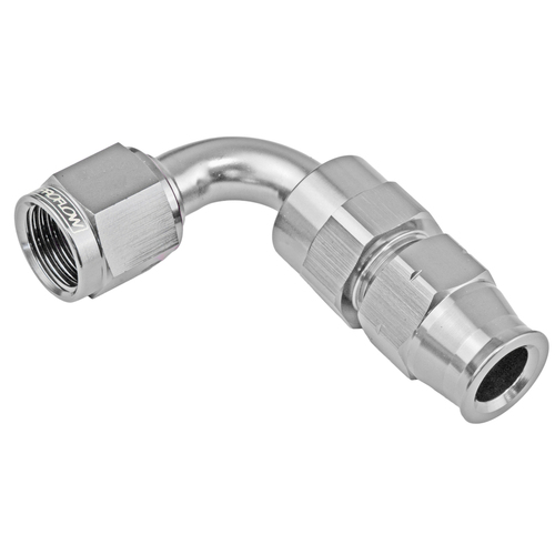Proflow 5/16in. Tube 90 Degree To Female -06AN Hose End Tube Adaptor, Silver