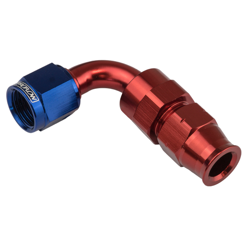 Proflow 1/2in. Tube 90 Degree To Female -08AN Hose End Tube Adaptor, Blue/Red