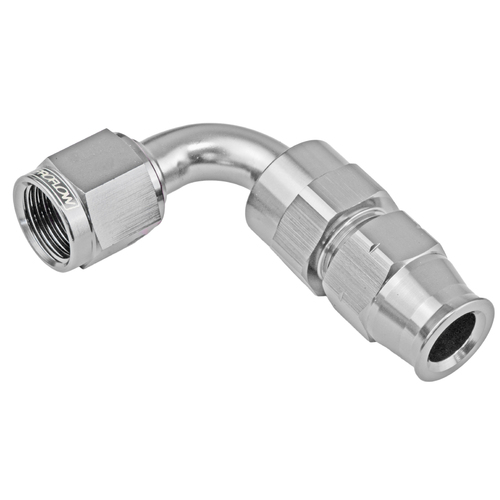 Proflow 1/2in. Tube 90 Degree To Female -08AN Hose End Tube Adaptor, Silver