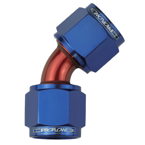 Proflow 45 Degree Female Flare Union Swivel Hose End -3AN, Blue