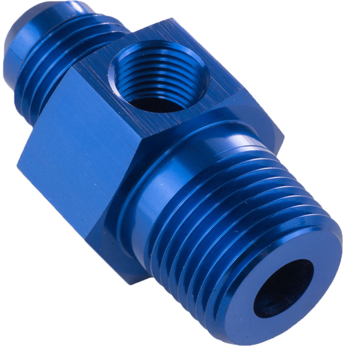 Proflow Male Adaptor 1/4in. NPT To -08AN 1/8in. NPT Gauge Port Hose End, Blue