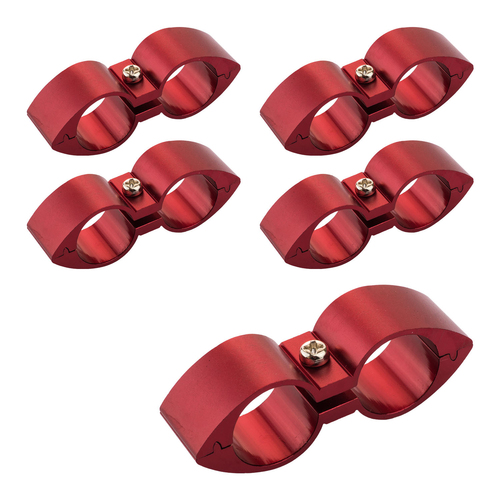 Proflow Twin Hose Clamp Separators, 5 pack,08AN, Red, 16mm Hole