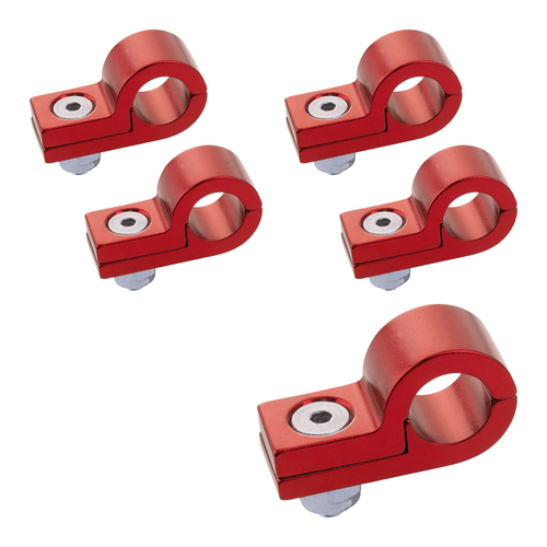 Proflow Billet 5 Piece Hose Mounting P-Clamp 5 Pack, 4.7mm ID Hole, Red