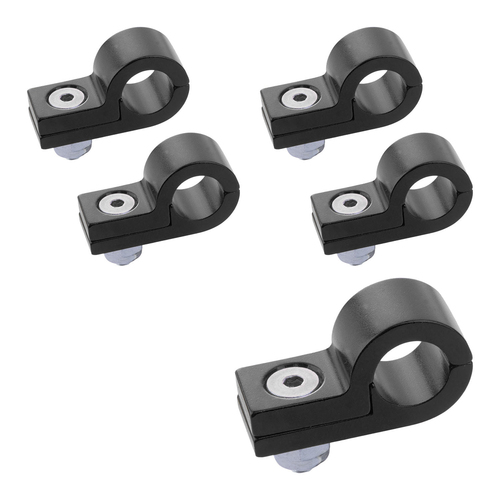 Proflow Billet 5 Piece Hose Mounting P-Clamp 5 Pack, 6.4mm ID Hole, Black