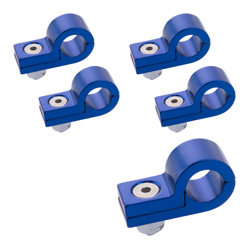 Proflow Billet 5 Piece Hose Mounting P-Clamp 5 Pack, 11.1mm ID Hole, Blue