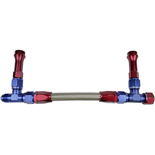 Proflow Fuel Line kit, Holley 4500 -8 AN, Single Inlet, Swivel-Seal, Stainless Steel Hose, Blue/Red