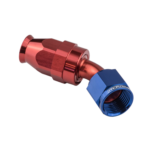 Proflow Aluminium 45 Degree Hose End Hose End For -04AN PTFE Hose, Red/Blue