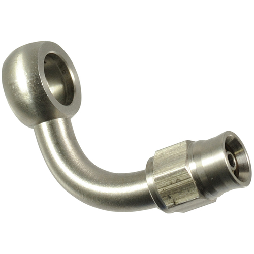 Proflow Stainless Steel Banjo Hose End 10mm 90 Degree Bend For -03AN PTFE Hose
