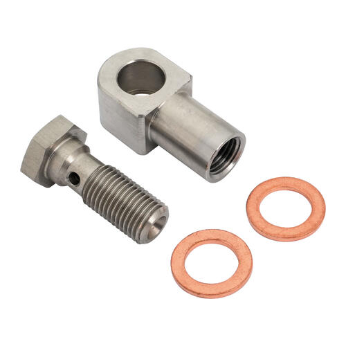 Proflow Stainless Steel Banjo, 3/8'' Hole to 3/8"-24 UNF 45 Degree Seat For Bubble Flare, Suits 3/16''Brake Line, Stainless Bolt, Copper Washers, Kit