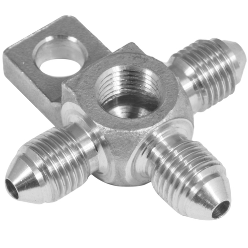 Proflow Stainless Steel Hose End Tee Block -03AN w/Mount Tab 1/8in. NPT Port