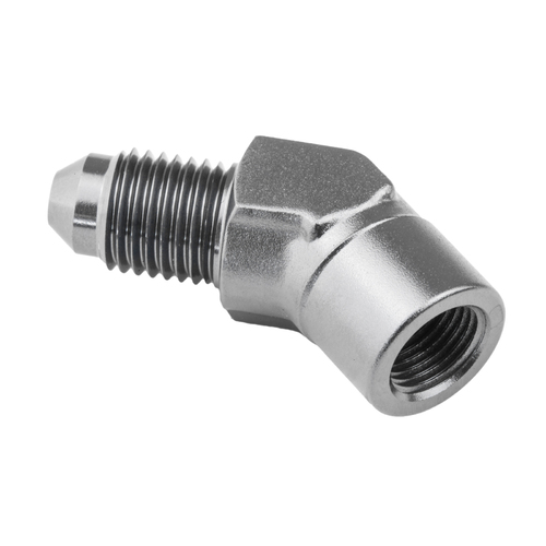 Proflow Female Adaptor 45 Degree Adaptor 1/8in. NPT To Male -04AN, Silver